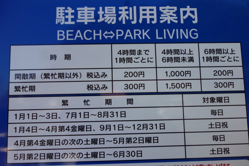 多々良浜の駐車場の料金表